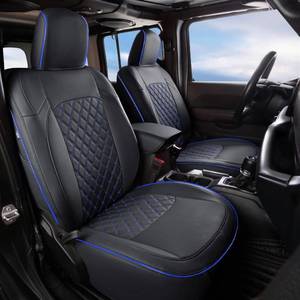 lot 1166 image: GIANT PANDA Jeep Wrangler 4 Door JL 2018-2026 Full Set Car Seat Covers for Sahara Sport Rubicon Unlimited Willys Without Rear Cup Holder, Customized Faux Leather (BlackBlue) - Retail $240