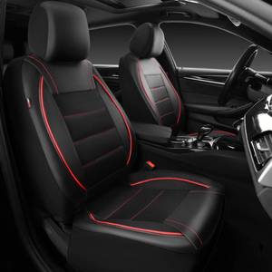 lot 1173 image: CAR PASS Universal FIT Piping Leather Two Front Seat Covers, Waterproof Faux Leather for SUV Sedan Van Truck, Airbag Compatible,Reserved Opening Holes for Headrest Covers. (Black red) - Retail $29