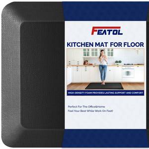 lot 1186 image: FEATOL Anti Fatigue Mat for Standing, 910 Extra Thick Ergonomic Standing Desk Mat, Comfort & Durable Memory Foam Standing Mat at Home,Office All Day (17 x 24, Black, 1PC) - Retail $37