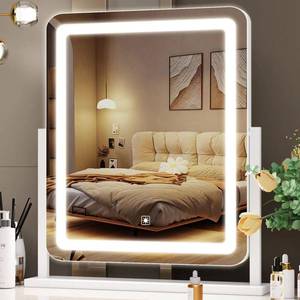 lot 1191 image: Gvnkvn Lighted Makeup Mirror, Hollywood Vanity Mirror with Lights, Three Color Lighting Modes, and 5X Magnification Mirror, Smart Touch Control, 360°Rotation (17.2in. White) - Retail $28
