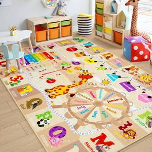 lot 1192 image: Chicrug Educational Kid Area Rug for Playroom, 6x9 Feet TPR Non Slip Kids Classroom Carpet Rug for Learning ABC Animal, Shape Color Fruit, Washable Play Mat Rug for Children Nursery Toddler Room Decor - Retail $76