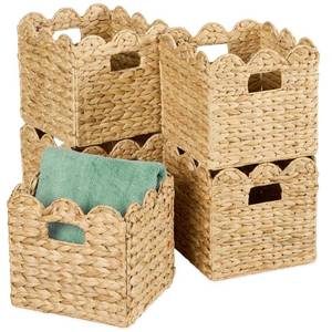 lot 1193 image: Best Choice Products 12 x 12in Scalloped Hyacinth Baskets, Rustic Set Of 5 Multipurpose Collapsible Storage Organizer, Handwoven Laundry Totes for Bedroom, Living Room, Shelves �� Natural - Retail $90