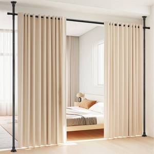 lot 1197 image: Room Divider, No Drilling Curtain Rod Wall Divider for Space Partition, Adjustable 4-10ft(H) 28-70inch(W) Heavy Duty Floor to Ceiling Tension Rod Dividers Temporary Privacy Separator Window Rods Black - Retail $40