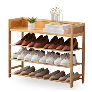 lot 1207 image: Bamboo Shoe Rack Organizer, 4 Tier Shoe Shelf Storage Organizer, for Entryway, Hallway, and Closet (Nature-31.5) - Retail $70