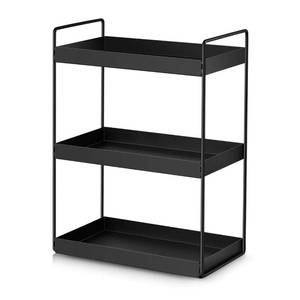 lot 1208 image: 3-Tier Bathroom Countertop Organizer Vanity Tray Cosmetic & Makeup Storage Kitchen Spice Rack Standing Shelf, Black - Retail $33
