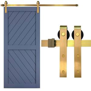 lot 1209 image: Rio Salto Gold Barn Door Hardware Kit Sliding Door Hardware Modern Barn Interior Brushed Brass Panel Hardware Hardware Kit, 6ft 7in - NO Door - Retail $120