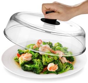 lot 1210 image: Mikro Innovations 10.5-Inch Glass Microwave Splatter Cover �� Borosilicate Glass Food Plate Splatter Guard with Vent Hole, BPA-Free, Easy-Grip Silicone Knob, Dishwasher Safe (1, Black, 10.5in) - Retail $32