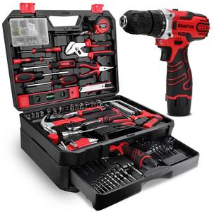 lot 1211 image: KingTool 276-Piece Tool Set Kit - Tool kit with 12V Cordless Power Drill Driver Toolbox Storage Case with Drawer, Drill Set Perfect for Homeowner, Diyer, Handyman - Retail $95