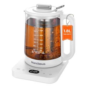 lot 1228 image: Narcissus Electric Kettle Temperature Control �5��, 1.8L Glass Electric Tea Kettle with Removable Infuser for Flowers & Fruit Tea, 1200W Fast Boiling, 6 Hours Keep Warming, Black - Retail $45