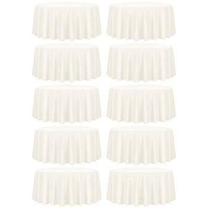 lot 1231 image: fani 9 Pack 108 Inch Round Tablecloth, Ivory Polyester Fabric Table Cloth for Round Table, Stain and Wrinkle Washable Table Cover for Wedding Party Dining Table Buffet Banquet Restaurant and Camping - Retail $86
