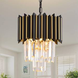 lot 1235 image: Black and Gold Chandelier Gold Modern Crystal Chandelier Light Fixtures Dining Room Chandelier 1-Light Round Small Crystal Ceiling Hanging Pendant Light Fixture Kitchen Island entryway Foyer Bedroom - Retail $140