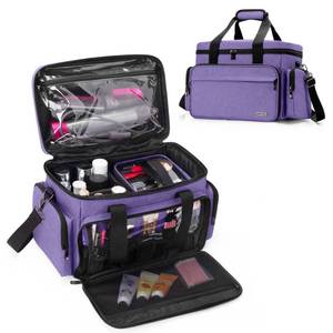 lot 1248 image: BAFASO Large Makeup Bag with 2 Removable Pouches and Detachable Dividers, Multifunctional Cosmetic Bag to Keep Makeup and Hair Supplies (Patent Pending), Purple - Retail $40