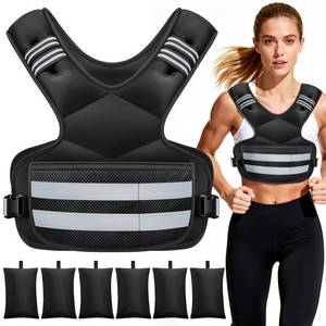 lot 1252 image: Adjustable Weighted Vest for Women and Men, 11-18lb Rucking Vest with 6 Ironsand Weights, Reflective Stripe and Storage Pocket for Running, Workouts, Strength Training - Retail $35