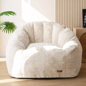 lot 1253 image: MAXYOYO Giant Bean Bag Chair, Oversized Bean Bag Couch for Adults and Kids, Faux Fur Shell-Shaped Large Chair with Filler, Stuffed Big Accent Sofa Lounge Floor Sofa for Reading, Beige, Standard - Retail $162