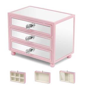 lot 1277 image: Gifturbo Pink Jewelry Box for Women Girl Wife 3 Layers Large Mirror Glass Jewelry Organizer Storage Case with Three Drawers Display for Earrings Bracelets Rings Watches - Retail $28