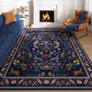 lot 1282 image: Rugcomf 8x10 Area Rugs for Living Room Washable Rug Floral Non-Slip Large Rug for Living Room, Bedroom, Farmhouse, Dining Room, Kids Playroom(Blue) - Retail $100