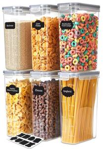 lot 1283 image: Utopia Kitchen Cereal Containers Storage Set �� 9 Pack 4L(135.2 oz) Airtight Food Storage Containers with Lids, BPA-Free Cereal Dispensers for Pantry Organization and Storage (Clear) - Retail $31