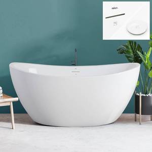 *MUST BE PU'd BY 5:30pm 3/26* FerdY Naha 59" Acrylic Freestanding Soaking Bathtub, Curve Edge, Glossy White, cUPC Certified, Polished White Drain & Minimalist Linear Design Overflow Included Retail $1,250