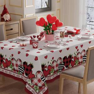 lot 15906 image: XCHI Plaid Love Hearts Valentine��s Day Tablecloth Rectangle Table Cloth Washable Table Covers for Indoor Outdoor Dining Home Party Decorations 60x84 Inch - Retail $16