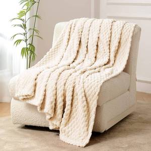 lot 15912 image: FY FIBER HOUSE Fleece Throw Blanket for Couch 300GSM Super Soft Plush Fuzzy Blankets Lap Blanket for Office Sofa, 50x60 Inches, Beige - Retail $14