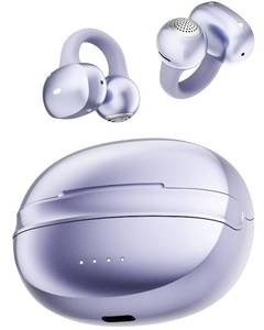 lot 15917 image: NEOQOQO A50 Clip on Earbuds, Bluetooth 6.0 Wireless Open Ear Headphones w5.3g Weightless Comfort,48H Playtime,3D Soundstage,Clear Call Mics,IPX5,Multipoint Connection,Fit for Workout Running Purple - Retail $20