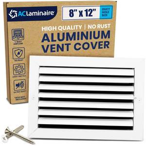 lot 15923 image: 8x12 Inch (Duct Opening) Aluminum 1-Way Air Flow Vent �� HVAC Vent Cover for Wall or Ceiling �� Quiet HVAC Wall Register with Multi-Shutter Damper �� Adjustable Curved Blade - Plastic Seal for Tight Fit - Retail $33