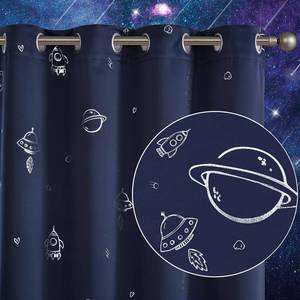 lot 15927 image: Vangao Navy Blue Kids Curtains for Boys Bedroom Space Theme Blackout Curtains for Kids Nursery Girls Room 72 Inches Length Silver Foil Print Drapes Grommet Top Window Treatments Set 2 Panels - Retail $35