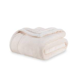 lot 15929 image: Berkshire Blanket-Sherpa Throw Blanket, Warm and Soft Loftmink Reversible Throw for Couch, Sofa and Travel, Cream, 50 in x 60 in - Retail $18
