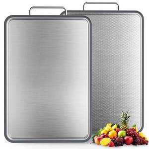 lot 15936 image: Stainless Steel Cutting Board 16�11, Double Sided 304 Steel Cutting Board for Meat, Vegetables & Fruits, Heavy Duty Rust-Resistant Chopping Board for Kitchen with Juice Groove on Both Sides - Retail $35