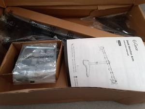 lot 15957 image: ErGear Freestanding Dual Monitor Stand for 2 Screens up to 32 inch, Heavy Duty Monitor Mount Holds Max 17.6 lbs per Arm, Height Adjustable Gaming Monitor Stand for Desk, VESA 75x75 100x100mm, Black - Retail $40