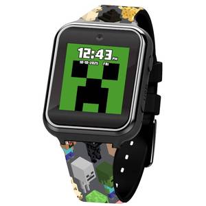 lot 15965 image: Minecraft Kids LED Smartwatch Interactive Gaming-Themed Watch 10 Changeable Faces, Step Counter, Calculator, Games, Selfie Cam, Alarm & Timer, Printed Silicone Straps �� Fits Wrists 5.5-8.0 - Retail $29