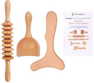 lot 15990 image: Komogir 3-in-1 Wood Therapy Massage Tools Lymphatic Drainage Massager Wooden Massager for Maderoterapia,Anti-Cellulite, Body Sculpting & Contouring - Retail $20