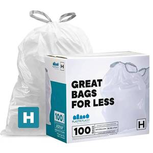 lot 16013 image: Plasticplace Trash Bags, Compatible with Simplehuman Code H, 8-9 Gallon Trash Can Liners, White Drawstring Garbage Bags, 100 Count Heavy Duty - Retail $25