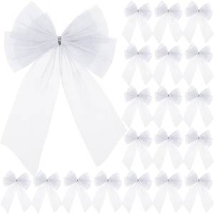 lot 16016 image: Knitgrip 36 Pcs Tulle Bows for Birthday Party Decorations 6x10 Inch Double Layer Handmade Mesh Bow for Treat Bags Basket Gift Wrapping Wedding Baby Shower Birthday Valentines Day Party Decor(White) - Retail $16
