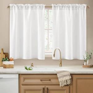 lot 16038 image: HOMEIDEAS Non-See-Through White Privacy Sheer Kitchen Curtains 36 Inches Long 2 Panels Set Light Filtering Short Tier Curtains for Living Room Bedroom Cafe Window Drapes W30xL36 - Retail $18