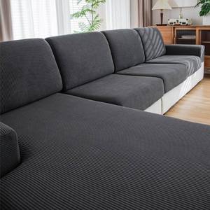 lot 16054 image: QIANMEW Couch Cushion Covers, Comfort Soft Magic Sofa Covers Washable Stretch Resistant Slipcovers for Sectional and L Shaped Seats Furniture Protectors for Pets (1PC X Large Sofa Cover, Dark Gray) - Retail $31