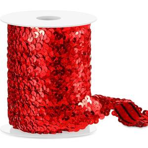 lot 16061 image: Chuangdi 11 Yard 1 Inch Elastic Sequins Trim 3 Row Flat Glitter Sequin Bling Fabric Paillette Ribbon Trim Metallic Stretch Crafts Elastic Lace for Dress Embellish(Red) - Retail $14