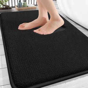 lot 16063 image: OLANLY Thick Memory Foam Bath Mat Rug 30x20, Extra Soft Absorbent Bathroom Rug, Quick Dry Bath Mats, Non-Slip, Machine Washable Carpet for Bathroom, Tub and Shower, Home Decor Accessories, Black - Retail $25
