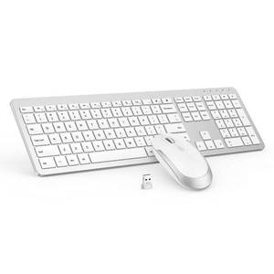 lot 16067 image: Wireless Keyboard and Mouse Combo - Full Size Slim Thin Wireless Keyboard Mouse with Numeric Keypad 2.4G Stable Connection Adjustable DPI (White & Silver) - Retail $34