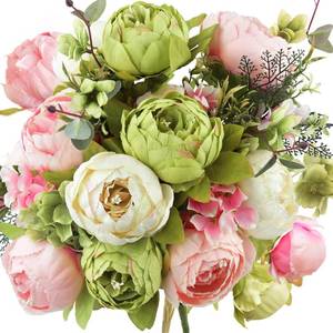 lot 16073 image: FiveSeasonStuff Artificial Peony Bouquet, Pink, Beige & Green Silk Flowers for Wedding Centerpieces, Bridal Bouquets & Home Decor �� Spring Waltz - Retail $30