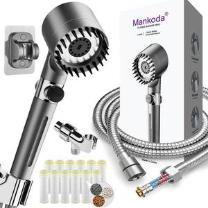 lot 16074 image: Mankoda High Pressure Filtered Shower Head - 3 Spray Modes Shower head with Handheld, Detachable Showerhead with 12 Replaceable Water Softener Filters for Hard Water  Shower with 75 Anti-Burst Hose - Retail $21