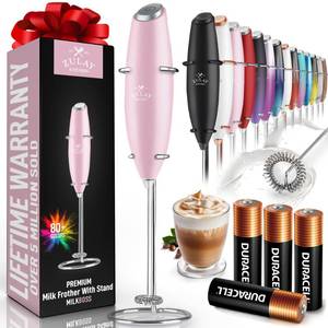 lot 16075 image: Zulay Powerful Milk Frother (4 Duracell Batteries Included) - Handheld Milk Frother Wand Drink Mixer for Coffee - Powerful Milk Foamer for Cappuccino, Frappe, Matcha & Creamer - Cotton Candy - Retail $23