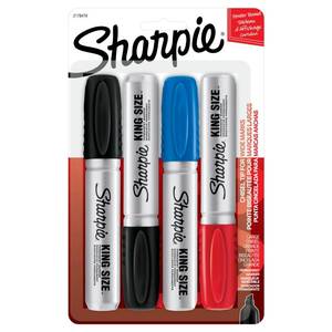 lot 16079 image: Sharpie King Size Permanent Marker, Large Chisel Tip, Great for Poster Boards, Assorted, 4 Count - Retail $8