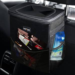 lot 16083 image: HOTOR 3 Gallons Car Trash Can, Ultra Large Capacity Organizer and Storage with Adjustable Straps & Magnetic Snaps, Waterproof Car Accessory for Interior Car Stuff Storage, Black - Retail $25