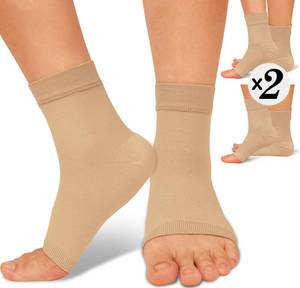 lot 16094 image: ACTINPUT 2 Pack Ankle Brace Compression Sleeve 8-15 mmHg Open Toe �ompression Socks Women&Men for Swelling,Plantar Fasciitis,Sprain Beige SM - Retail $15