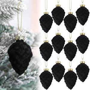 lot 16100 image: Sosation 12 Pcs Christmas Pinecone Glass Ornaments Christmas Velvet Vintage Hanging Pine Cone Glass Ornaments for Xmas Tree Fall Thanksgiving Day Decoration(Black)