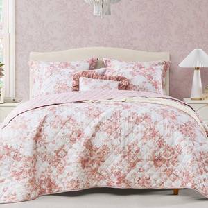 lot 16109 image: BLOOMHAVEN Quilt Set Queen Size, Dusty Rose Floral Quilt Sets, Reversible Bedspread Lightweight and Breathable for All Seasons, Soft Quilted Bedspread with 2 Pillow Shams - Retail $50