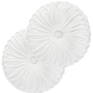 lot 16110 image: HIG Set of 2 Decorative Round Pleated Throw Pillows, Classy Accent Pumpkin Throw Pillows with Center Button, Vintage Velvet Floor Pillows for Sofa Vanity Chair Bed, White, 14.5 Diameter(Ripple) - Retail $40