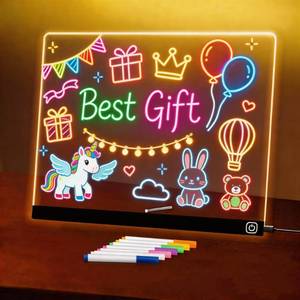 lot 16111 image: LED Note Board with Colors, 11.8X9.4 Led Drawing Board Acrylic Dry Erase Board with Light 7 Colors Message Writing Board Night Light with 7 Markers for HomeOfficeChristmas Decor - Retail $17