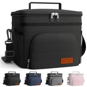 lot 16118 image: HOTOR Insulated Lunch Box for Men & Women - Leak-Proof Cooler Lunch Bag with 4 Pockets, Adjustable Strap, Ideal for Work, Picnic, Travel - Large, Black, 13.0�7.9�9.1 - Retail $17